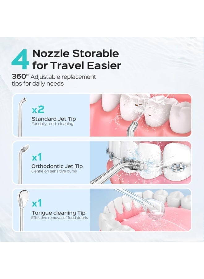 COSLUS Mini Portable Water Flosser for Travel, Cordless Compact Oral Irrigator for Teeth, Braces, Gums Care with 4 Jet Tips & Storable, Rechargeable, Waterproof On-the-Go Use, BPA-Free, White, T40 - Image 4
