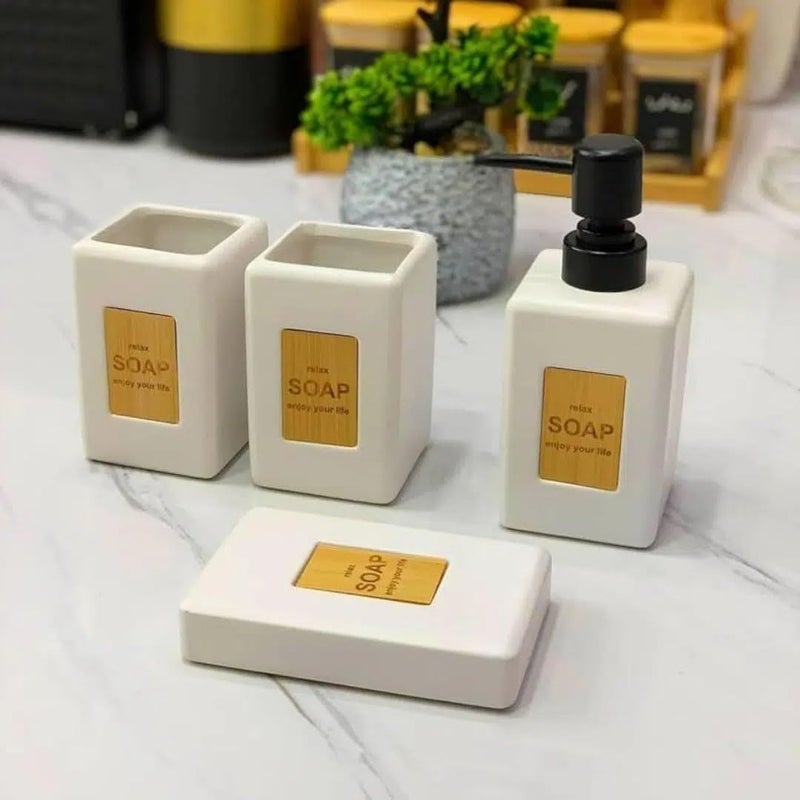 Complete Bathroom Set: Includes 4 essential pieces: soap dispenser, tumbler, toothbrush holder, and soap dish for a coordinated bathroom look. - Image 4