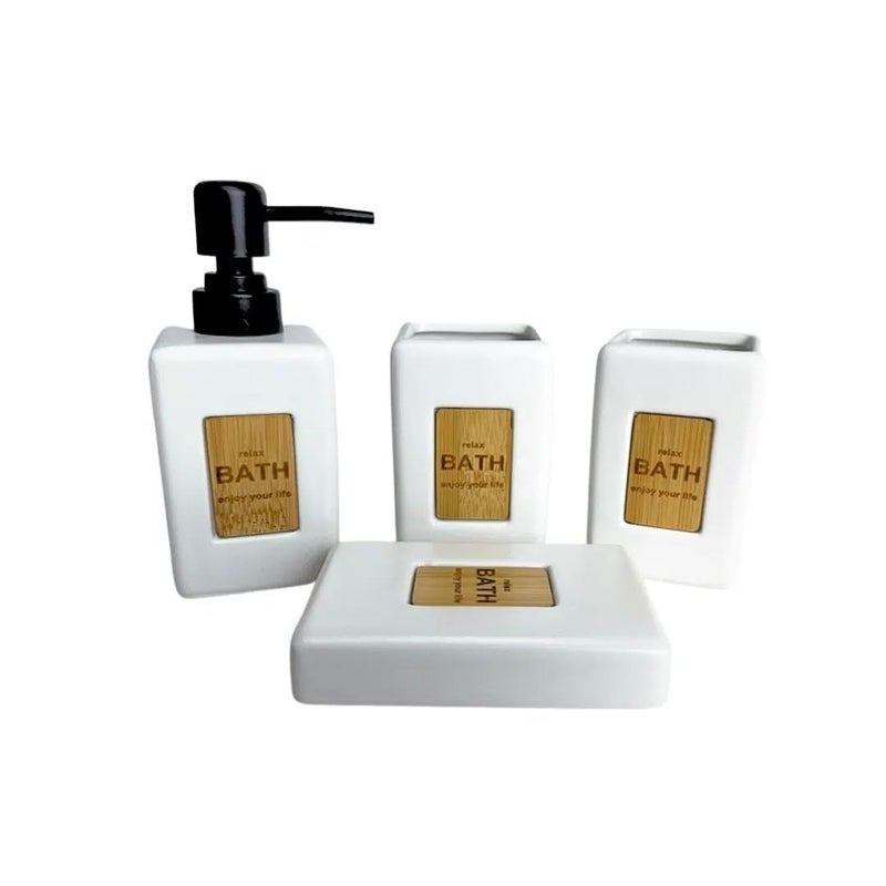 Complete Bathroom Set: Includes 4 essential pieces: soap dispenser, tumbler, toothbrush holder, and soap dish for a coordinated bathroom look. - Image 1