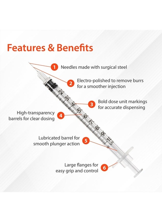 EasyTouch U-100 Insulin Syringe with Needle, 27G 1cc 1/2-Inch (12.7mm), Box of 100  - Image 3