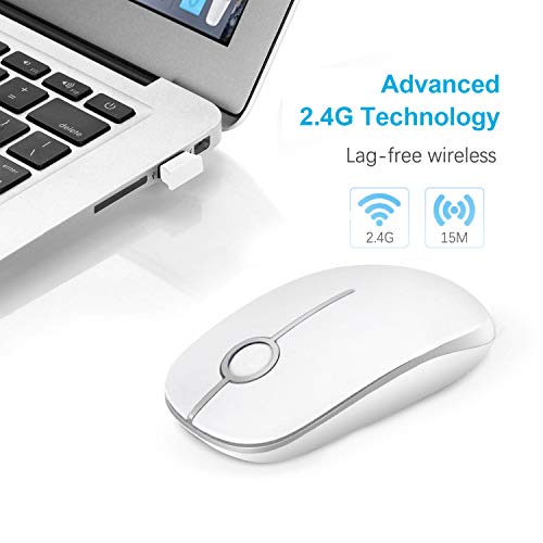 VssoPlor Wireless Mouse, 2.4G Slim Portable Computer Laptop Mouse with Nano Receiver Quiet Silent Optical Mice for Notebook, PC, Laptop, Computer-White and Silver - Image 3