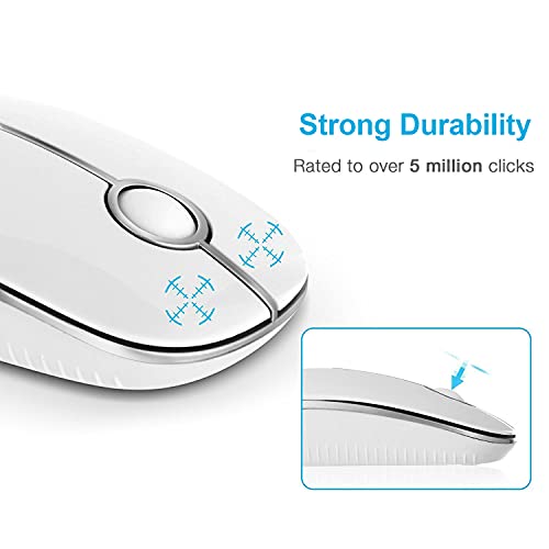 VssoPlor Wireless Mouse, 2.4G Slim Portable Computer Laptop Mouse with Nano Receiver Quiet Silent Optical Mice for Notebook, PC, Laptop, Computer-White and Silver - Image 2