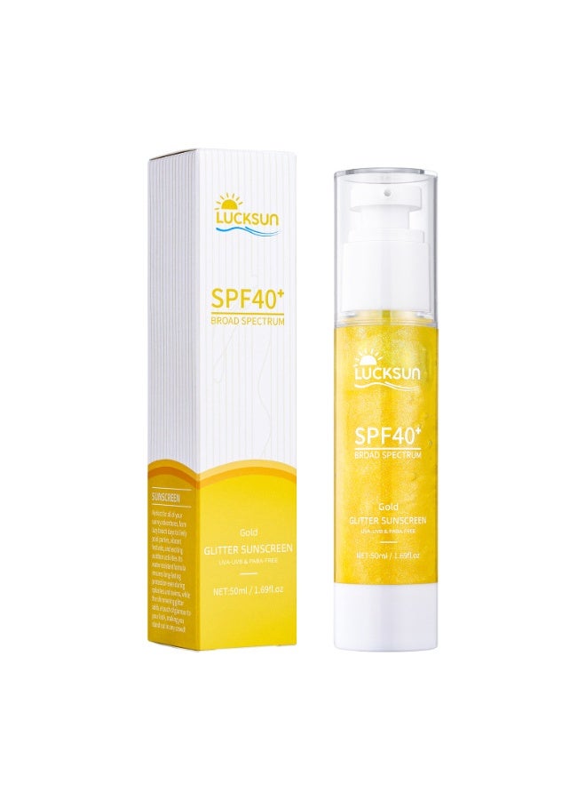 زيت ترطيب للجسم بعامل حماية من الشمس، SPF 30، 40، 50، واقي شمس للجسم بلمعة ذهبية وردية وزيت جوز الهند، مرطب واسع الطيف مقاوم للماء، لمعة خفيفة مناسبة للشاطئ والاستخدام اليومي (SPF40+) - Image 1