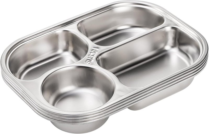 DEAYOU 4 Pack 18/10 Stainless Steel Divided Plate, Small Child Plate with 4-Compartment, Portion Control Serving Platter, Mess Food Sectioned Tray for Dinner, Lunch, Cafeteria, Kids, Adult - Image 5