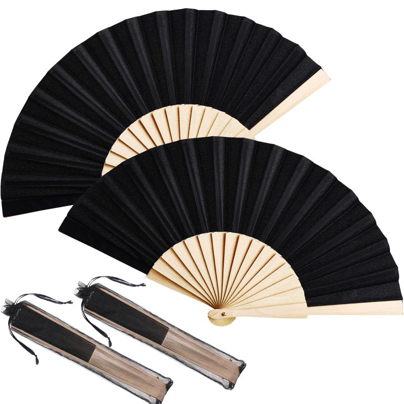 Chuangdi Chuangdi 2 Pieces Folding Hand Fans for Line Dancing Manual Clapping Wooden Church Fans Handheld for Women with Drawstring Organza Bags Boots on the GroundBlack2 Pcs 