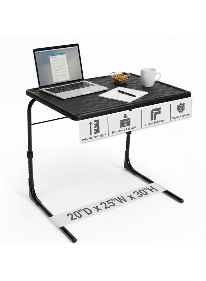 Table Mate طاولات تلفاز قابلة للطي XL مع حامل أكواب - خفيفة الوزن قابلة للتعديل بارتفاع 6 و 4 زوايا مائلة - صينية عشاء تلفزيونية أصلية مع تخزين مدمج (أسود) - Image 1