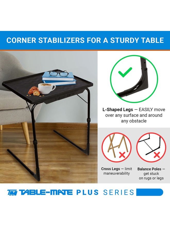 Table Mate طاولات تلفاز قابلة للطي XL مع حامل أكواب - خفيفة الوزن قابلة للتعديل بارتفاع 6 و 4 زوايا مائلة - صينية عشاء تلفزيونية أصلية مع تخزين مدمج (أسود) - Image 2