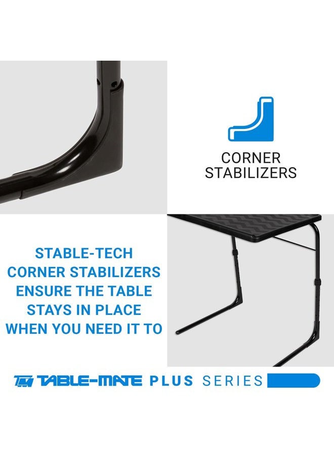 Table Mate طاولات تلفاز قابلة للطي XL مع حامل أكواب - خفيفة الوزن قابلة للتعديل بارتفاع 6 و 4 زوايا مائلة - صينية عشاء تلفزيونية أصلية مع تخزين مدمج (أسود) - Image 3