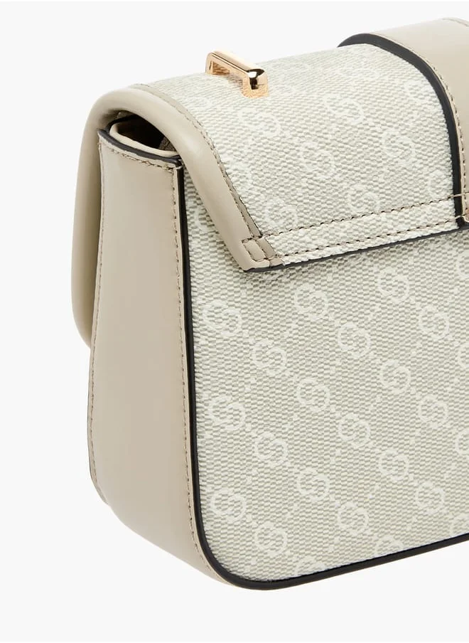 Celeste Women Monogram Print Crossbody Bag with Button Closure and Adjustable Strap