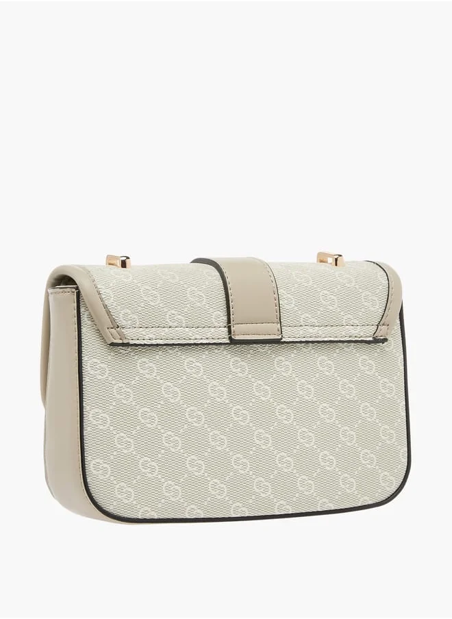 Celeste Women Monogram Print Crossbody Bag with Button Closure and Adjustable Strap