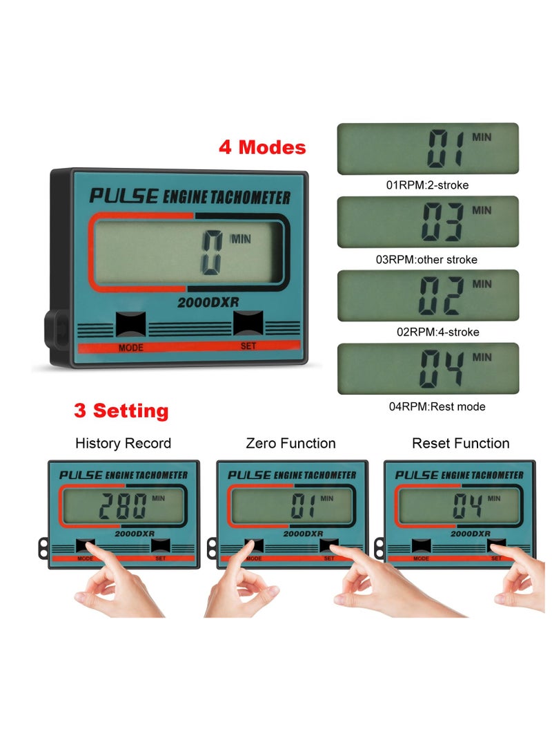 KASTWAVE عداد دورات المحرك الرقمي المحمول، عداد ساعات المحركات الصغيرة، عداد الدوران بشاشة LCD لمناشير السلسلة والجزازات ومحركات البنزين بالوقت بالدقائق - Image 2