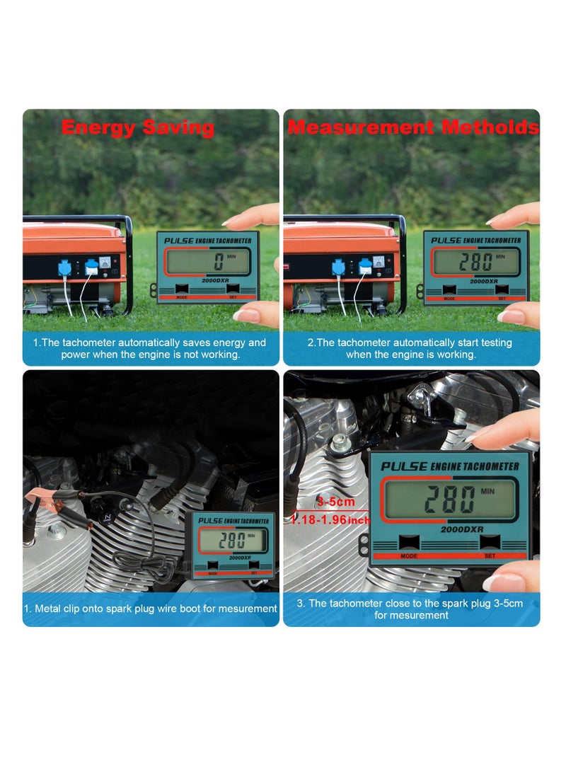 KASTWAVE عداد دورات المحرك الرقمي المحمول، عداد ساعات المحركات الصغيرة، عداد الدوران بشاشة LCD لمناشير السلسلة والجزازات ومحركات البنزين بالوقت بالدقائق - Image 5