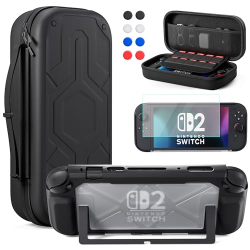 FANPL Case Bundle for Nintendo Switch 2 2025 Accessories Carrying Case for Switch 2 and Joy Con Controller with Hard Dockable Protective Cover Screen protector 8 Thumb Grips Mecha Style Design - Image 1