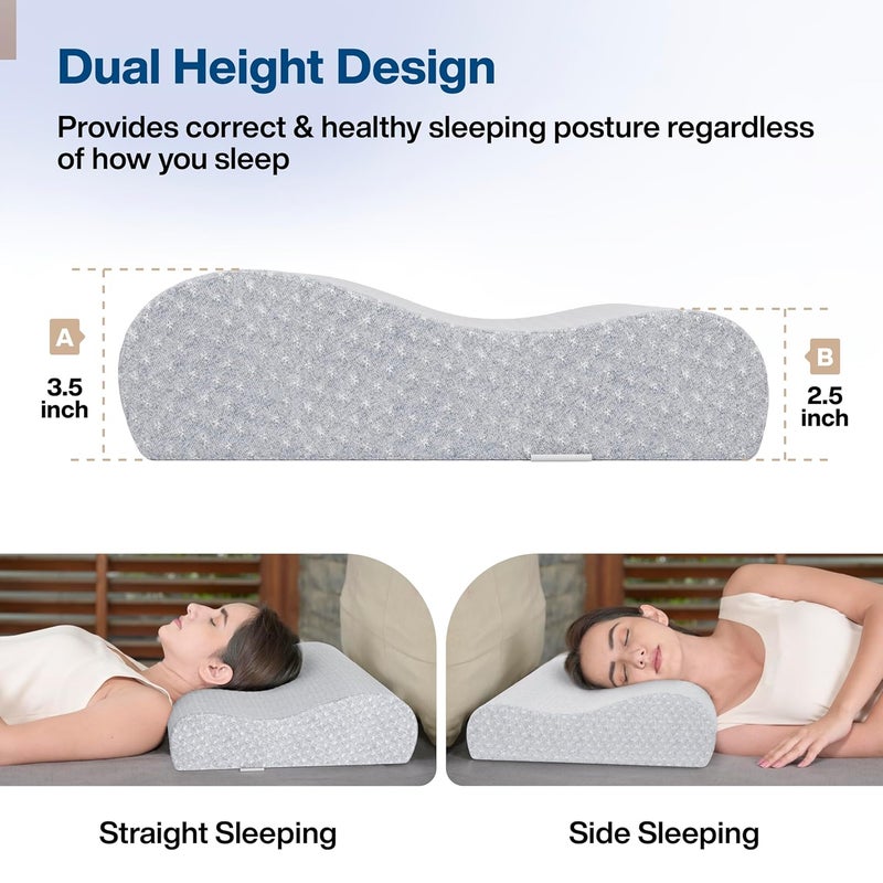 FOverA وسادة عنق لتخفيف آلام الرقبة | ضمان لمدة 2 سنوات | وسادة دعم عنق طبية من فوم الذاكرة مع تهوية مبردة للنوم، آلام الرقبة والكتف (قياسي - 18x11x3.5 بوصة، رمادي) - Image 5