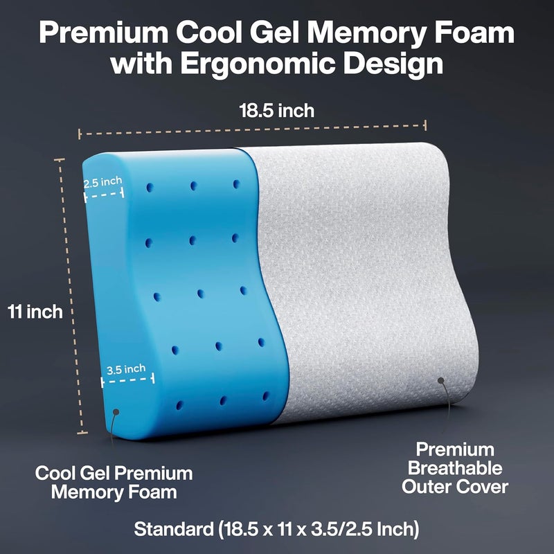 FOverA وسادة عنق لتخفيف آلام الرقبة | ضمان لمدة 2 سنوات | وسادة دعم عنق طبية من فوم الذاكرة مع تهوية مبردة للنوم، آلام الرقبة والكتف (قياسي - 18x11x3.5 بوصة، رمادي) - Image 4