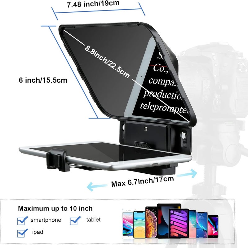 Desview T3 Teleprompter Teleprompter with Remote Control Work with iPad/Tablet/Smartphone up to 10 inch High Display Mirror Support Wide Angle Lens Great Partner for Live Streaming - Image 2