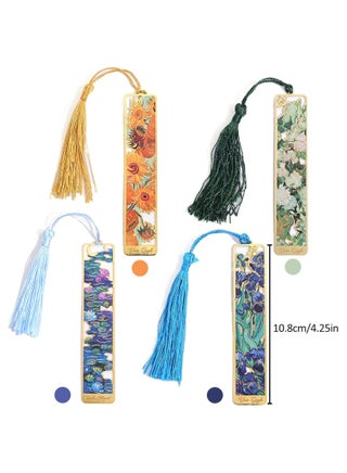 4 Pack Metal Bookmarks with Tassel, Golden Hollow Bookmark Van Gogh Oil Painting Theme Book Mark Bookmarks for Book Lovers Writers Readers Children Teens Men Women Adults - view 2