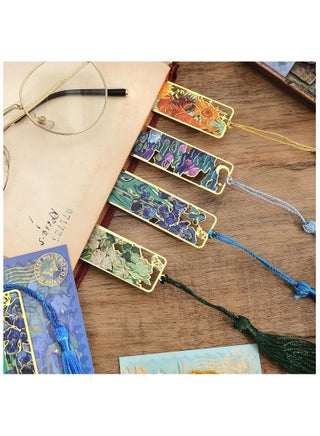 4 Pack Metal Bookmarks with Tassel, Golden Hollow Bookmark Van Gogh Oil Painting Theme Book Mark Bookmarks for Book Lovers Writers Readers Children Teens Men Women Adults - view 3