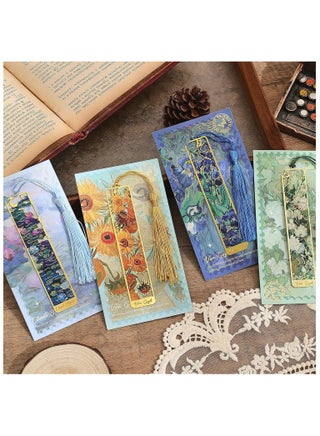 4 Pack Metal Bookmarks with Tassel, Golden Hollow Bookmark Van Gogh Oil Painting Theme Book Mark Bookmarks for Book Lovers Writers Readers Children Teens Men Women Adults - view 5