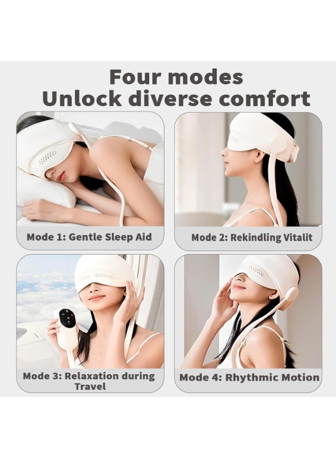 Head massager - [beige head and eye integrated hat style] airbag massage + graphene heat therapy + multiple stress-relieving modes + low-frequency motor Eye and head massager with heat, dry eye tension improves sleep, perfect gift option - Image 2