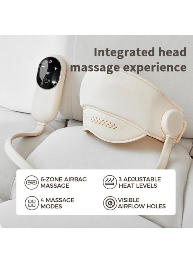 Head massager - [beige head and eye integrated hat style] airbag massage + graphene heat therapy + multiple stress-relieving modes + low-frequency motor Eye and head massager with heat, dry eye tension improves sleep, perfect gift option - Image 5