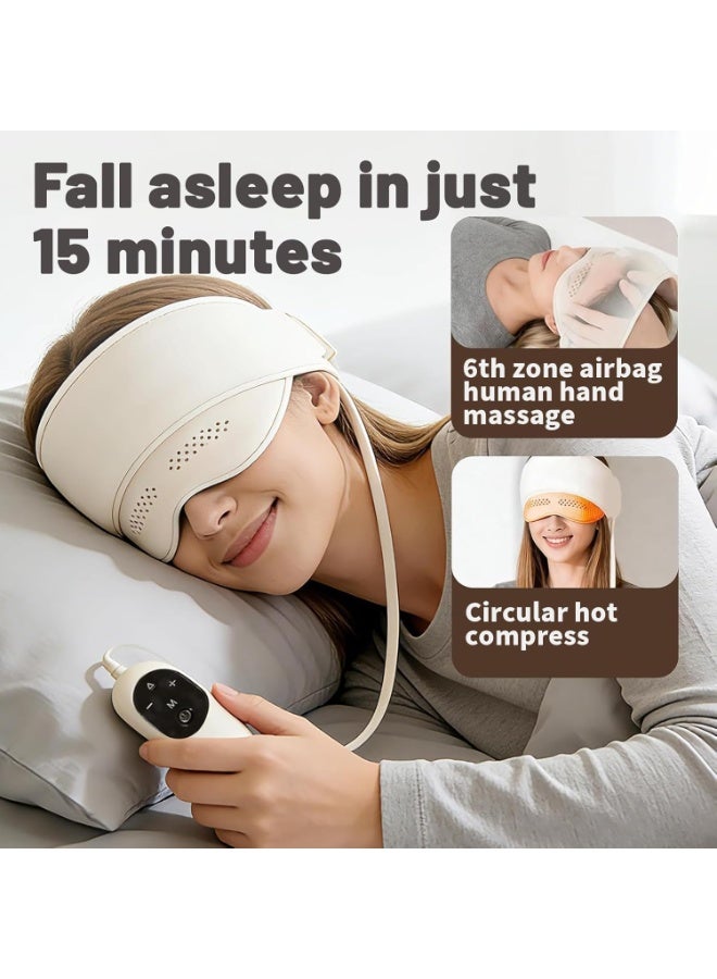 Head massager - [beige head and eye integrated hat style] airbag massage + graphene heat therapy + multiple stress-relieving modes + low-frequency motor Eye and head massager with heat, dry eye tension improves sleep, perfect gift option - Image 4
