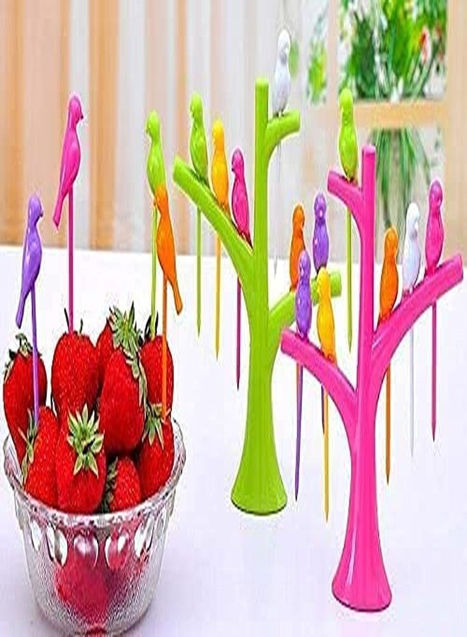 TRIOHOMES Bird Fork Bird Fruit and Salad Fork Multicoloured 6 Forks in Bird Shape with Tree for Kitchen and Dining - Image 2