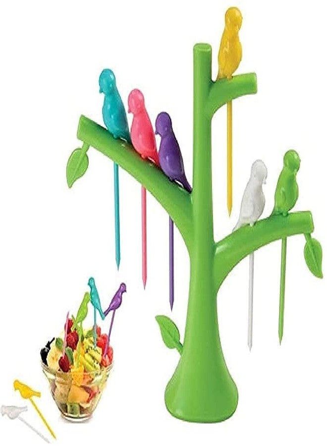 TRIOHOMES Bird Fork Bird Fruit and Salad Fork Multicoloured 6 Forks in Bird Shape with Tree for Kitchen and Dining - Image 1
