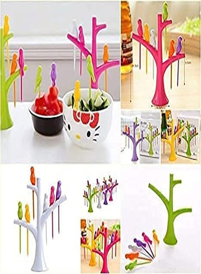 TRIOHOMES Bird Fork Bird Fruit and Salad Fork Multicoloured 6 Forks in Bird Shape with Tree for Kitchen and Dining - Image 4