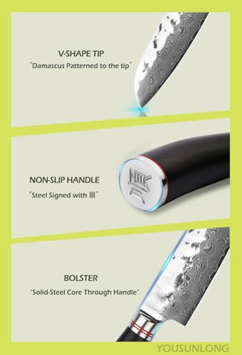YOUSUNLONG Santoku Knife 5 inch Cutlery Knives Japanese 67 Layers Hammered Damascus Steel with Natural Leadwood - Image 3