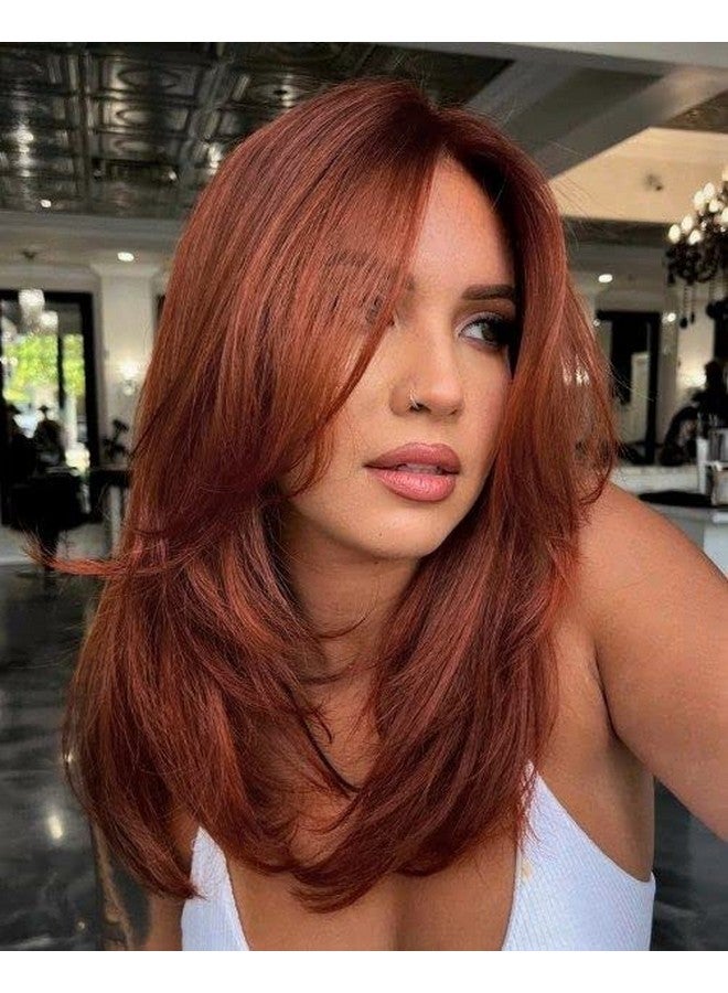 Vedar Auburn Red Wigs With Bangs Copper Red Wigs For Women Shoulder Length Synthetic Hair Red Full Wig Middle Length Straight Hair Wig 20 Inch Vedar235 - Image 2
