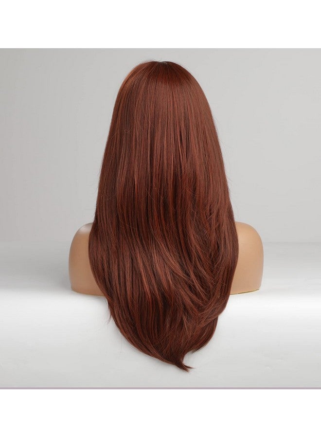 Vedar Auburn Red Wigs With Bangs Copper Red Wigs For Women Shoulder Length Synthetic Hair Red Full Wig Middle Length Straight Hair Wig 20 Inch Vedar235 - Image 5