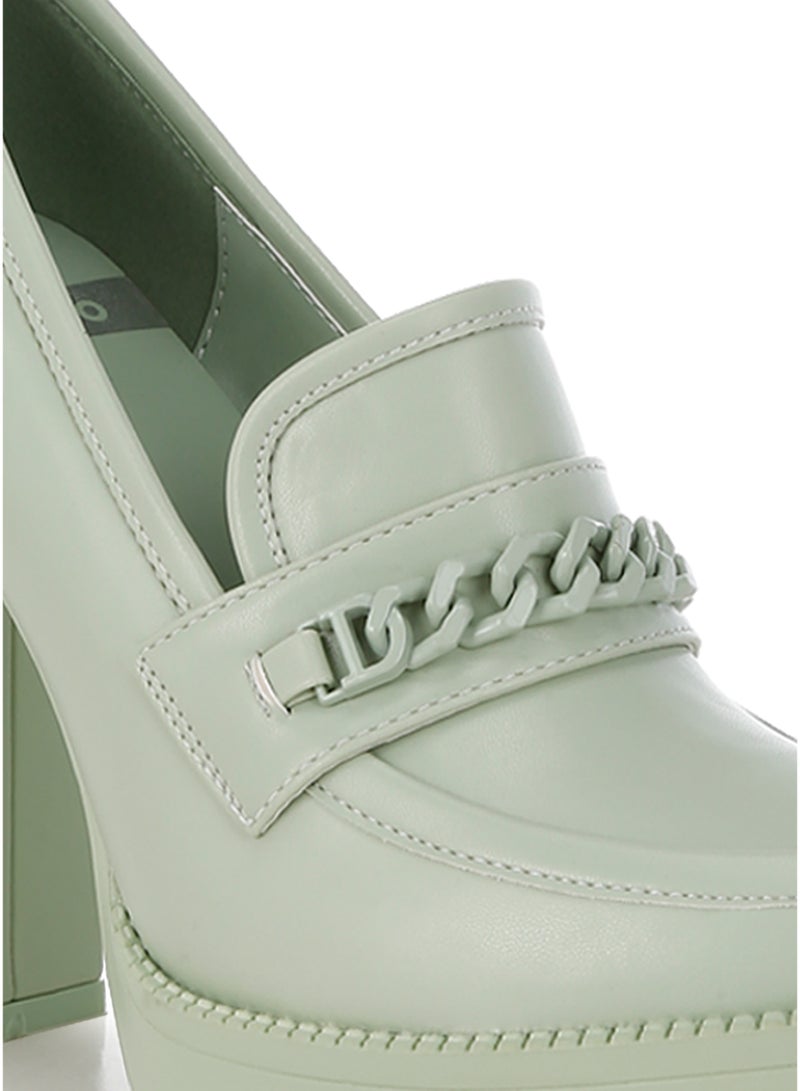 لندن راج حذاء لوفر نسائي من لندن راغ بكعب سميك وسلسلة معدنية باللون الأخضر - Image 5