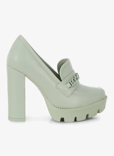 London Rag London Rag Women's Chunky Chain Link Heeled Loafers in Green