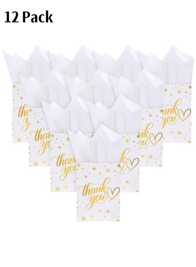 12 كيس هدايا شكر أبيض مع ورق تغليف، أكياس هدايا الحفلات، أكياس ورقية لحفلات الزفاف، والحفلات، وأعياد الميلاد، والأعمال التجارية، وحفلات استقبال المولود، 15 × 8 × 20 سم - Image 1