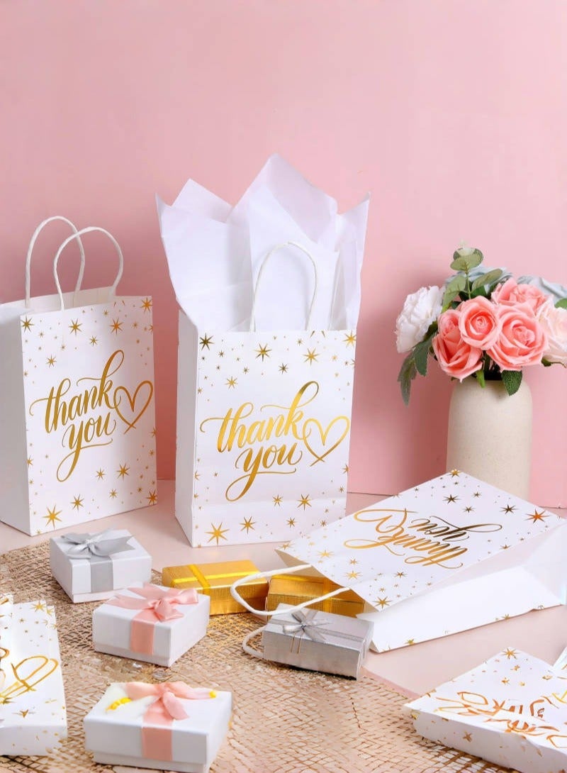 12 كيس هدايا شكر أبيض مع ورق تغليف، أكياس هدايا الحفلات، أكياس ورقية لحفلات الزفاف، والحفلات، وأعياد الميلاد، والأعمال التجارية، وحفلات استقبال المولود، 15 × 8 × 20 سم - Image 4