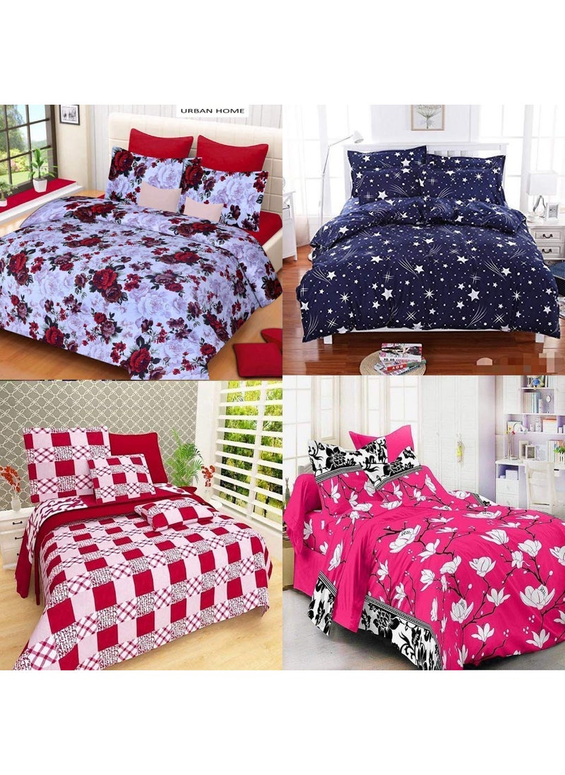 Cool Dealzz Cool Dealzz Printed Poly Cotton Double Bedsheet with 2 Pillow Covers for Queen Size Bed Pack of 4 Multi Color 