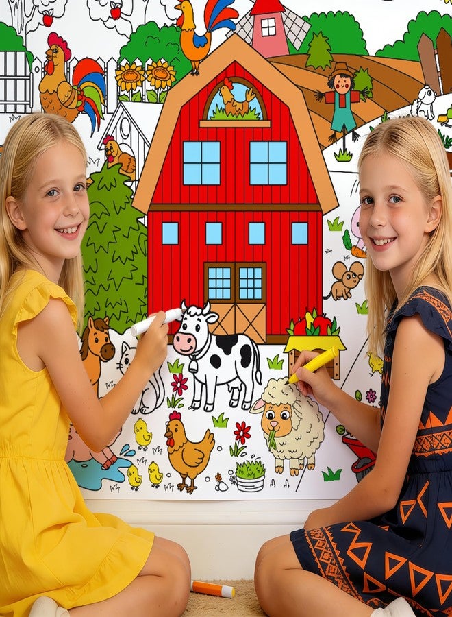 Animsco Farm Giant Coloring Tablecloth - 72 x 31 Inch Jumbo Paper Coloring Activity Poster, Barnyard Animals Themed Table Cover for Birthday Party, Classroom, Family Game Night Decorations - Image 4