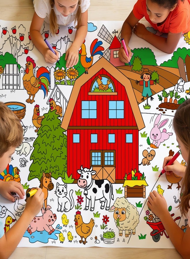 Animsco Farm Giant Coloring Tablecloth - 72 x 31 Inch Jumbo Paper Coloring Activity Poster, Barnyard Animals Themed Table Cover for Birthday Party, Classroom, Family Game Night Decorations - Image 1