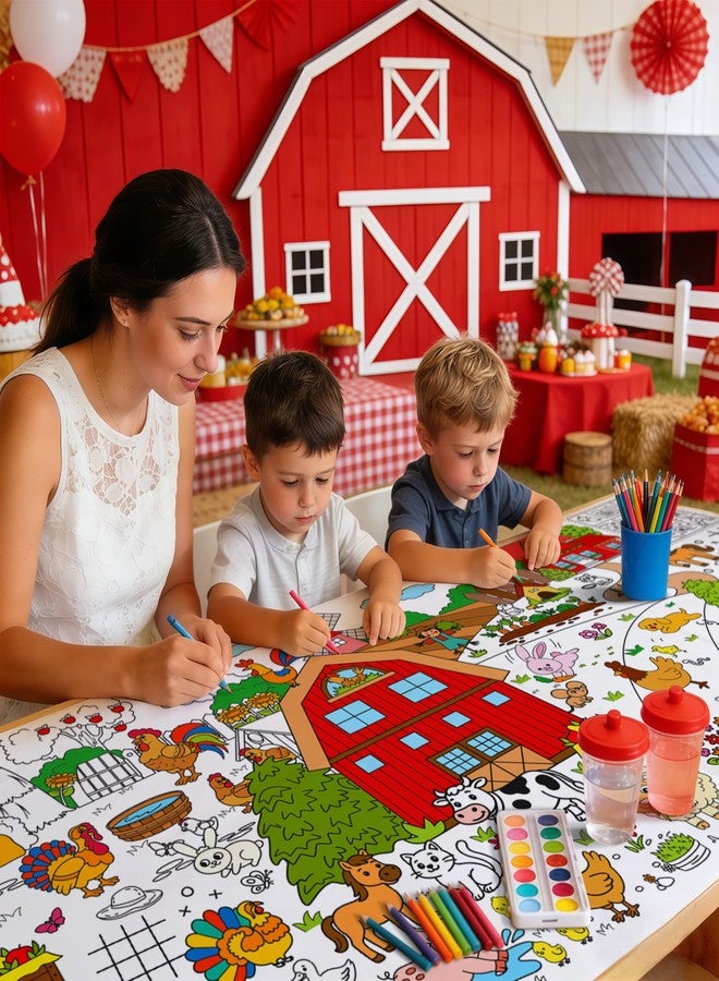 Animsco Farm Giant Coloring Tablecloth - 72 x 31 Inch Jumbo Paper Coloring Activity Poster, Barnyard Animals Themed Table Cover for Birthday Party, Classroom, Family Game Night Decorations - Image 3