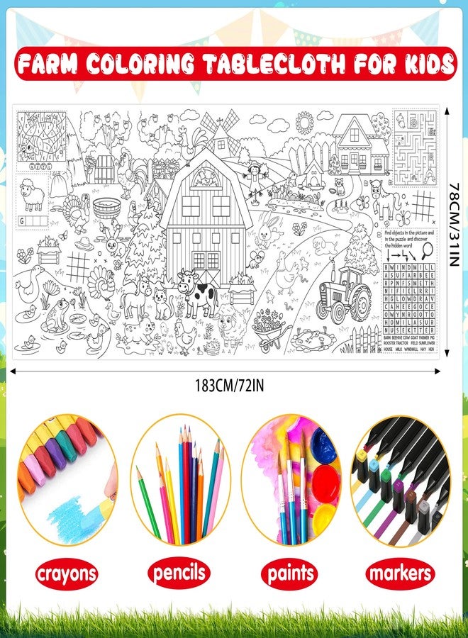 Animsco Farm Giant Coloring Tablecloth - 72 x 31 Inch Jumbo Paper Coloring Activity Poster, Barnyard Animals Themed Table Cover for Birthday Party, Classroom, Family Game Night Decorations - Image 5