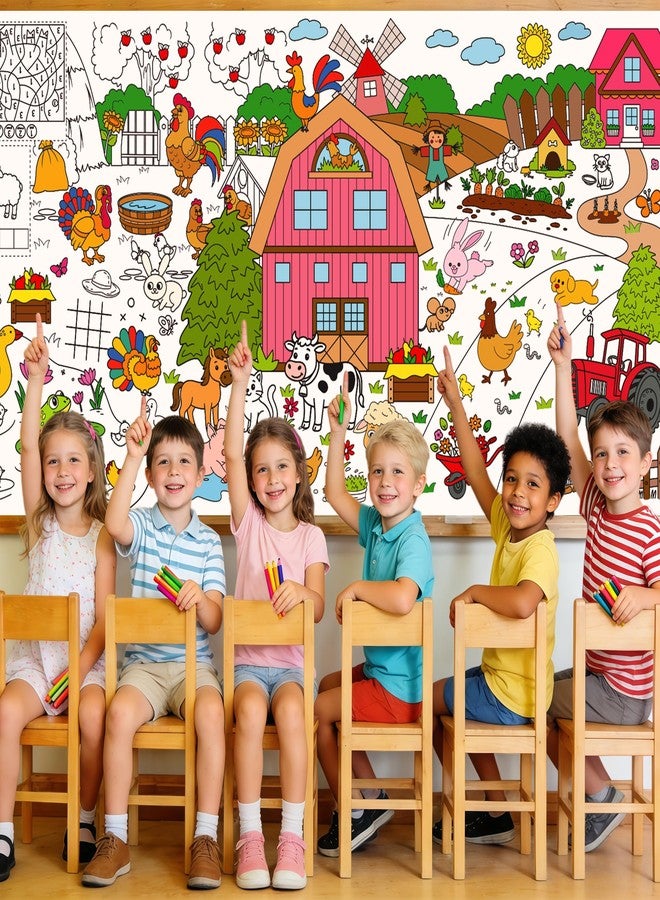 Animsco Farm Giant Coloring Tablecloth - 72 x 31 Inch Jumbo Paper Coloring Activity Poster, Barnyard Animals Themed Table Cover for Birthday Party, Classroom, Family Game Night Decorations - Image 2