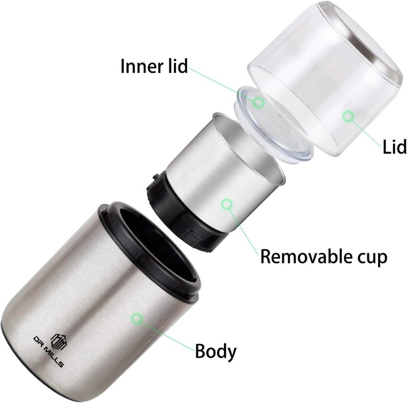 DR MILLS DM-7452 Electric Dried Spice and Coffee Grinder, Grinder and chopper,detachable cup, Dishwasher safe, Blade & cup made with SUS304 stainless steel - Image 5