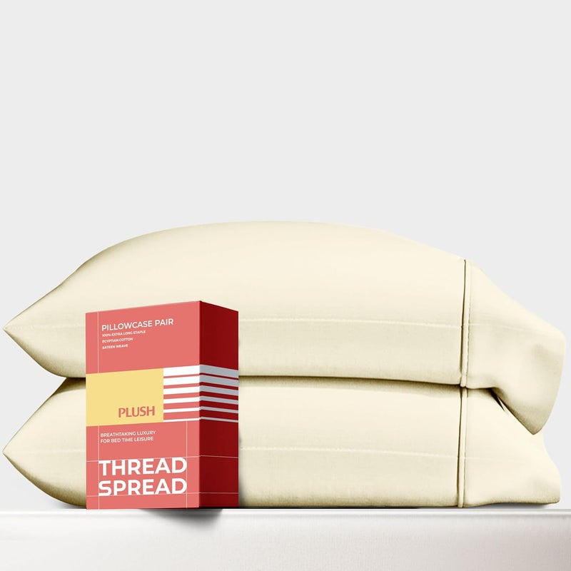 THREAD SPREAD 100% Egyptian Cotton Pillow Cases Standard/Queen Size Set of 2 - Luxury 1200 Thread Count Sateen Ivory Pillow Cases, Silky Soft Cotton Pillowcases Fits Standard & Queen Size Pillows - Image 1