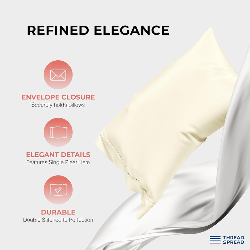 THREAD SPREAD 100% Egyptian Cotton Pillow Cases Standard/Queen Size Set of 2 - Luxury 1200 Thread Count Sateen Ivory Pillow Cases, Silky Soft Cotton Pillowcases Fits Standard & Queen Size Pillows - Image 4