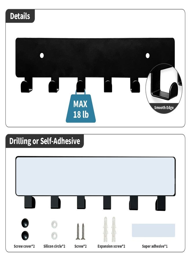 GTK Key Holder for Wall, Key Hooks with 6 Hooks, Wall Mounted Key Holder for Hallway, Self-Adhesive Key Rack (Black) - Image 3