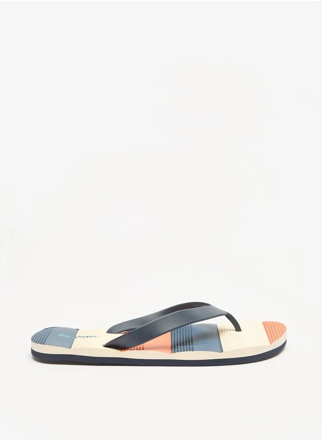 لي كوبر Men's Striped Slip-On Thong Slippers