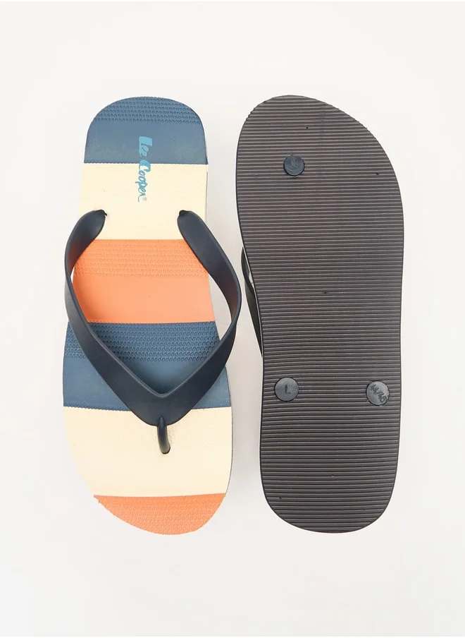 لي كوبر Men's Striped Slip-On Thong Slippers