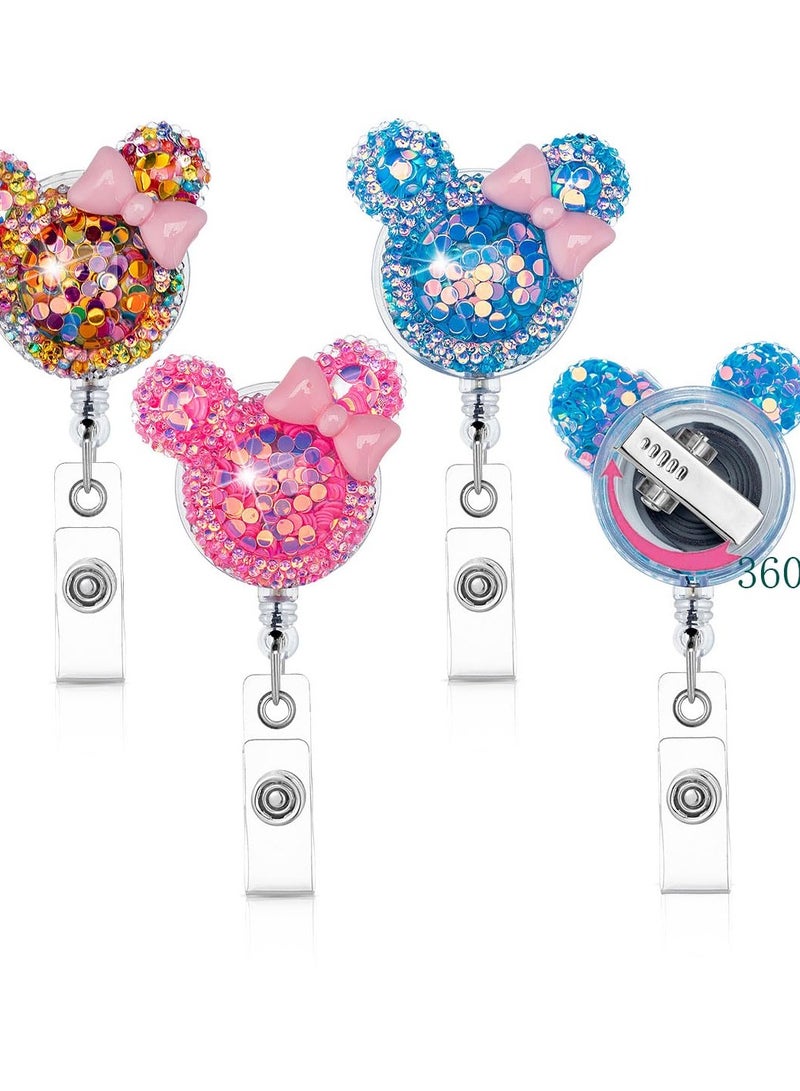 Excefore 3 Pack Bling Glitter Badge Reel Holders Retractable Cute Handmade Cartoon Mouse-Shaped ID Name Card Holder with Alligator Clip for Work Office Nurse Teacher - Image 1