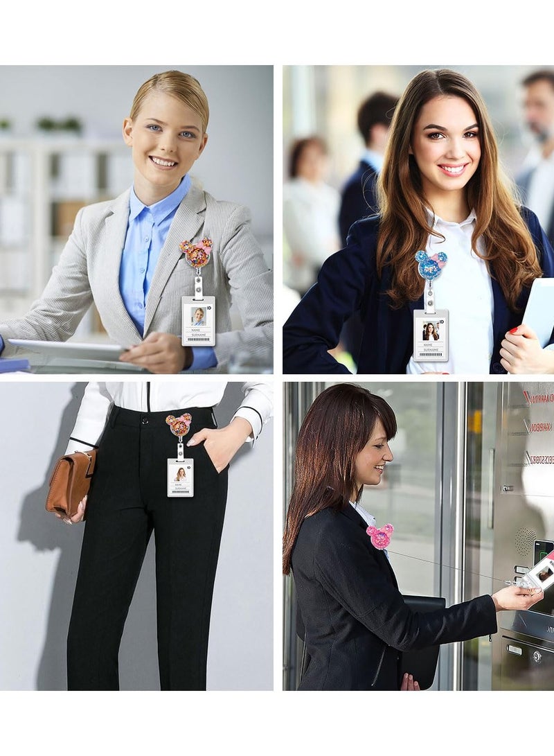 Excefore 3 Pack Bling Glitter Badge Reel Holders Retractable Cute Handmade Cartoon Mouse-Shaped ID Name Card Holder with Alligator Clip for Work Office Nurse Teacher - Image 4